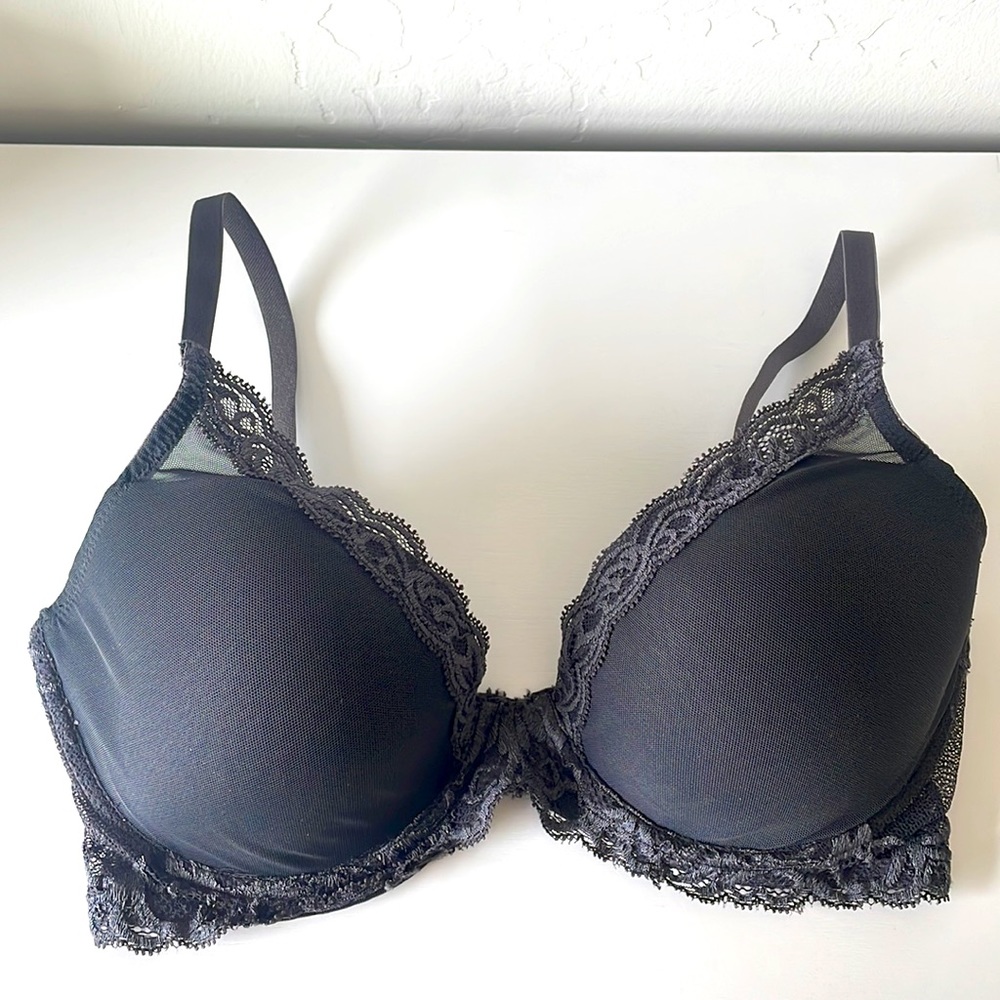 Natori Feathers Contour plunge bra, dark gray charcoal color, 32DDD